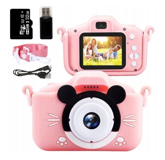 Skaitmeninis vaikiškas fotoaparatas Mikė, rožinis